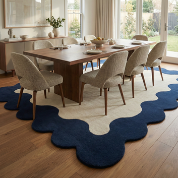 AURA Cloud Edge Handtufted Rug – Modern Organic Shape Rug in Ivory & Navy Blue