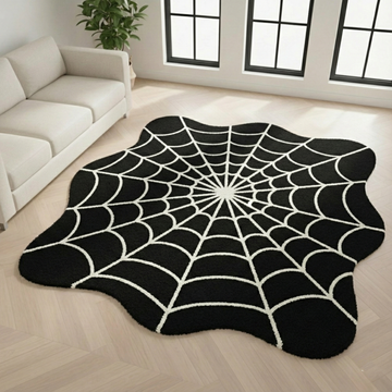 Noir Webloom™ Black Spider Web Shaped Rug – Modern Gothic Statement Carpet for Living Room, Bedroom & Studio Décor