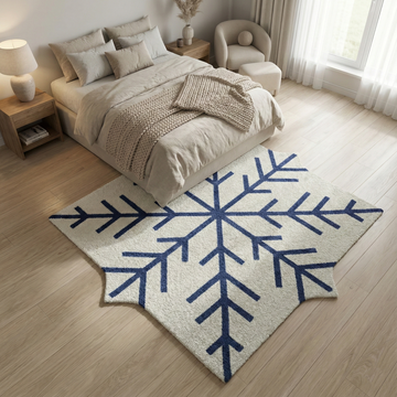 Nordic Frostweave™ Snowflake Shaped Rug – Modern Scandinavian Blue & Ivory Statement Carpet for Living Room & Bedroom