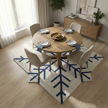 Nordic Frostweave™ Snowflake Shaped Rug – Modern Scandinavian Blue & Ivory Statement Carpet for Living Room & Bedroom