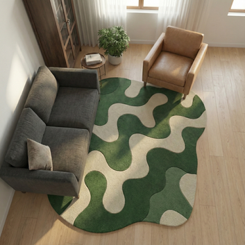 Verdant Flow™ Organic Shaped Rug – Modern Nature-Inspired Carpet for Living Room, Kids & Pet Friendly Homes