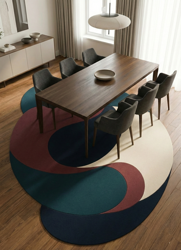 Modern Organic Flow Irregular Shape Rug – Teal, Wine & Ivory Abstract Designer Carpet for Living Room & Kids Space